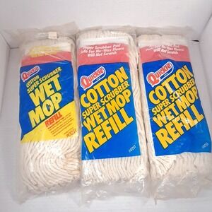 NEW Quickie Super Scrubber Cotton Wet Mop Refill set 3 #0251 vintage made USA